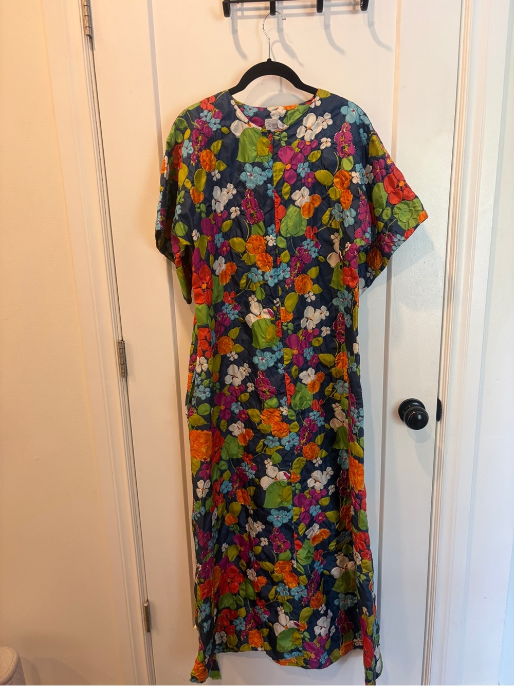 Vintage Floral Maxi Dress - Black with Bright Multicolor Blooms - Picture 5 of 16